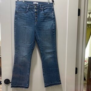 High-Rise Button-Fly Women's kick crop Jeans - Blue